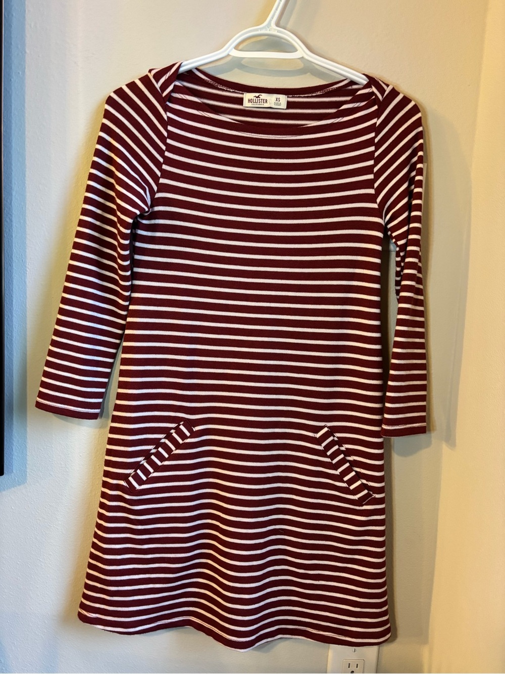 Hollister Burgundy Striped Long Sleeve Dress XS